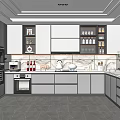 Modern Open Concept Kitchen Interior With Gray Cabinets Marble Counter And Appliances 3d model