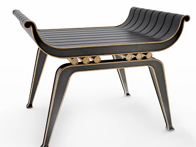 Modern Curved Footstool With Black Striped Surface And Gold Trim Metal Legs 3d model