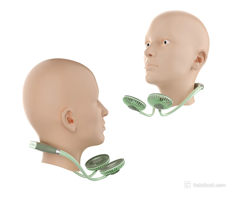 Green Neck Hanging Air Conditioning Fan Wearable Around Neck For Personal Cooling 3d model 