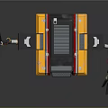 Yellow Mechanical Robot With Mechanical Arm Antenna And Blue Light Circular Eye