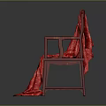 Red Chinese Style Wooden Chair Draped With Red Cloth Featuring White Floral Patterns