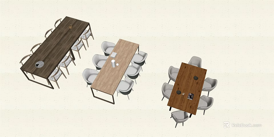 Modern Wooden Dining Table Sets Long And Round Tables With Chairs 3d model 