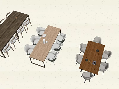 Modern Wooden Dining Table Sets Long And Round Tables With Chairs 3d model