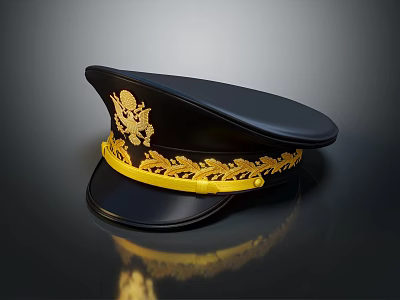 Elegant Black Military Style Hat With Gold Decorative Band And Intricate Embroidered Insignia 3d model