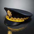 Elegant Black Military Style Hat With Gold Decorative Band And Intricate Embroidered Insignia