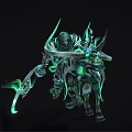 Skeletal Knight Mounted On Skeletal Horse With Green Glowing Energy And Weapon In Dark Fantasy