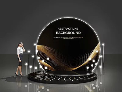 Elegant Circular Photo Spot Featuring Abstract Line Background And Decorative Lights 3d model