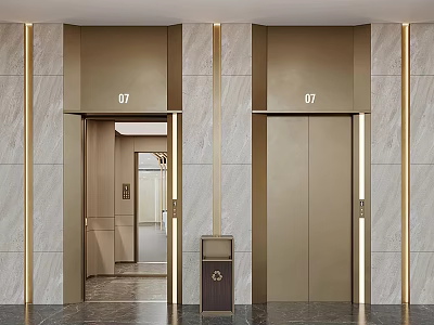 Modern Luxury Elevators Area With Number 07 And Elegant Details 3d model