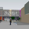 Vibrant Multi Level Commercial Street Featuring Escalators People Walking And Colorful Facades