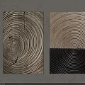 Plant Art Paintings with Tree Ring Patterns Two Panel Decorative Wall Artwork 3d model