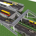 Multi Level Transportation Hub With Buses Cars Overpass And Green Surroundings