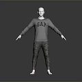 Gray Long Sleeve GAP Logo Sweatshirt With Camouflage Pants And White Shoes