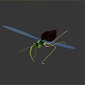 Black Toy Insect With Red Eyes Transparent Wings And Grey Background