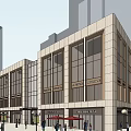 Modern Commercial Street With Glass Facade Shops Pedestrians And High Rise Buildings