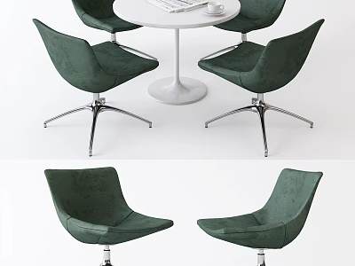Modern Table And Chair Set With White Round Top Green Seats Metal Legs 3d model