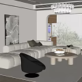 Quiet Ancient Style Living Room Sofa Coffee Table Combination 3d model