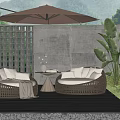 Rattan Outdoor Sofa Lazy Sofa Courtyard Garden 3d model