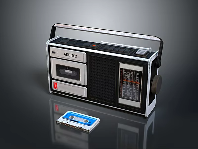 Vintage ADASTEL Portable Cassette Recorder With Classic Blue Tape Accessory 3d model