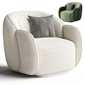 White Single Sofa In Bouclé Fabric With Rounded Armrests And Geometric Pattern Pillow