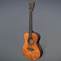 Acoustic Guitar With Natural Wood Grain Body Black Strings And Brown Finish