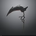 Fantasy Weapon Featuring Curved Blade And Intricate Metal Handle Design