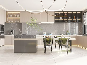 Kitchen Open Kitchen Dining Table and Chair Combination Island Small Household Appliances Kitchenware 3d model