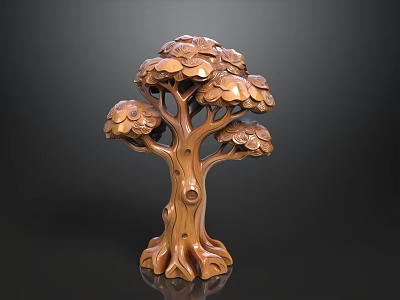 Carved Wooden Tree House With Detailed Trunk Branches And Leaves 3d model