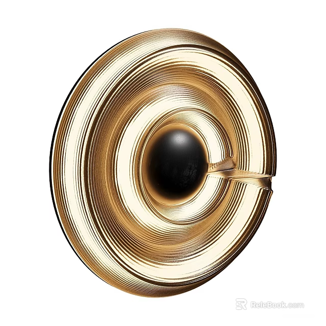 Modern Gold Wall Light with Circular Ring Design and Black Sphere Center 3d model 