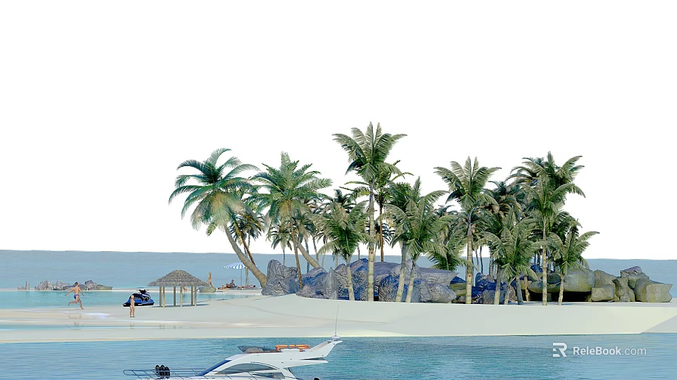 Hinged Door Design For Beachfront Property With Palm Trees And Ocean View 3d model 