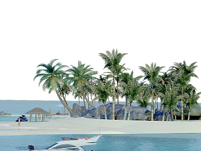 Hinged Door Design For Beachfront Property With Palm Trees And Ocean View 3d model