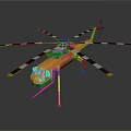 Orange Twin Rotor Helicopter Detailed Model Design With Rotor Blades And Landing Gear