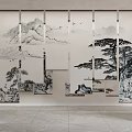 Decorative Curtains Featuring Chinese Landscape Painting Art For Modern Interior Design