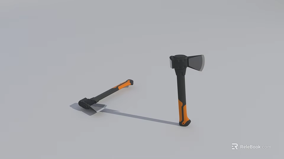 Hardware Tools Including Axe And Pickaxe With Black And Orange Handles For Home Use 3d model