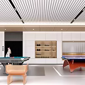 Modern Entertainment Room Interior Design With Pool Table And Wooden Cabinets