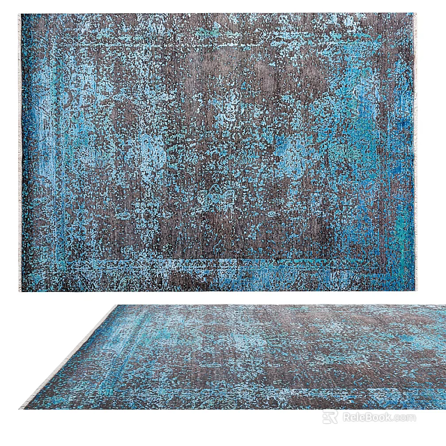 Square Vintage Distressed Rug With Blue Gray Abstract Pattern And Soft Texture 3d model