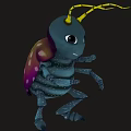 Cute Cartoon Beetle With Blue Body Yellow Antennae And Purple Red Spotted Shell