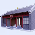 Ancient Chinese Architecture With Traditional Tiled Roof Red Pillars And Blue Brick Walls