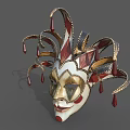 Ornate Venetian Mask With Red Gold Accents Intricate Patterns And Droplets