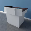 Functional Desk With White Body Brown Countertop Tablet Display And Black Cabinet Doors