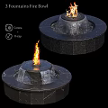 Outdoor Garden Ornament Round Black Stone Fire Water Fountain Decorative Design With Fire Feature