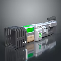 Futuristic Sci Fi Weapon With Silver Body Green Accents And Grip Design
