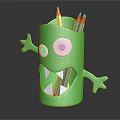 Green Monster Shaped Pen Holder With Cute Eyes Arms And Pencils For Desk Stationery
