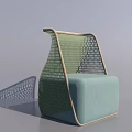 Modern Single Sofa With Wooden Frame Woven Mesh Backrest And Light Blue Cushion