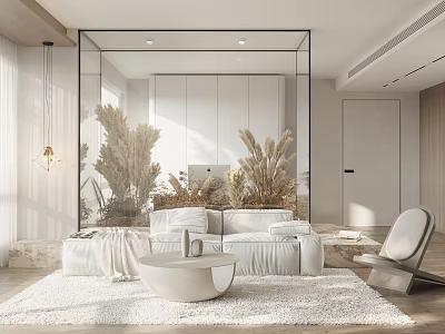 Modern Living Room Interior With White Sofa Round Coffee Table And Plant Decor 3d model