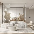 Modern Living Room Interior With White Sofa Round Coffee Table And Plant Decor