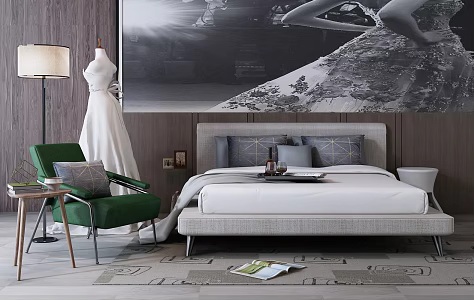 Modern Background Double Bed Double Bed 3d model