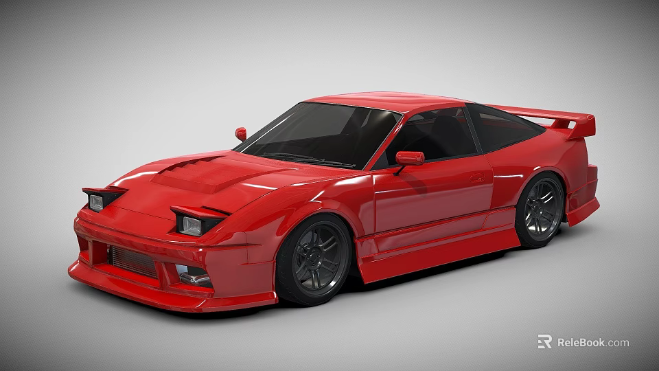 Red Two Door Modified Sports Car With Sleek Body And Black Wheels 3d model 
