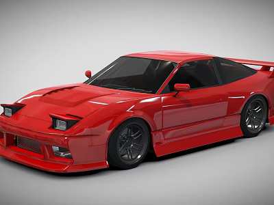Red Two Door Modified Sports Car With Sleek Body And Black Wheels 3d model