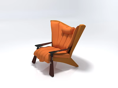 Orange Modern Single Chair With Upholstered Backrest Wooden Legs And Comfortable Armrests 3d model