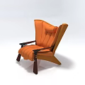 Orange Modern Single Chair With Upholstered Backrest Wooden Legs And Comfortable Armrests